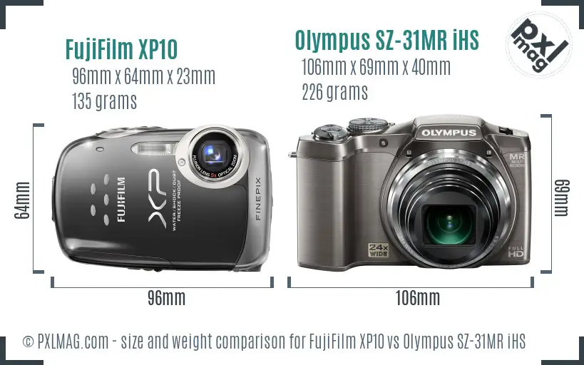 FujiFilm XP10 vs Olympus SZ-31MR iHS size comparison