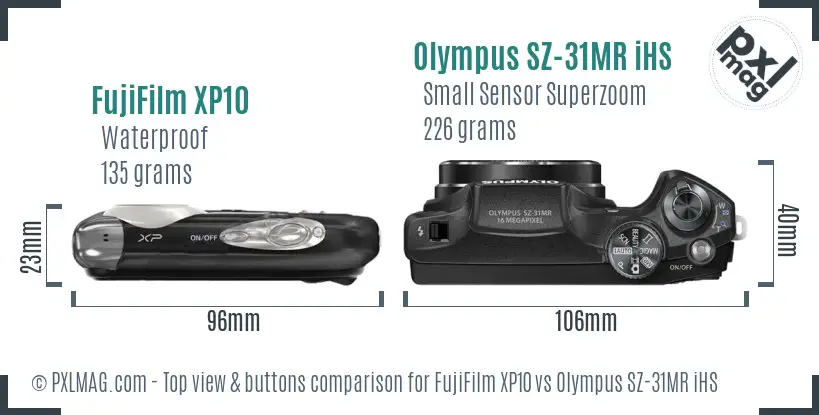 FujiFilm XP10 vs Olympus SZ-31MR iHS top view buttons comparison