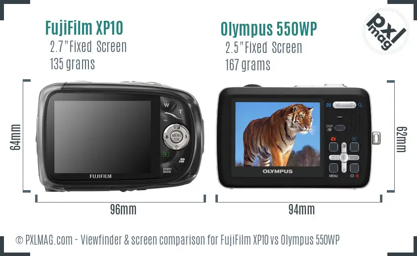 FujiFilm XP10 vs Olympus 550WP Screen and Viewfinder comparison