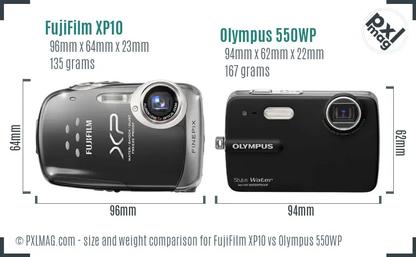 FujiFilm XP10 vs Olympus 550WP size comparison