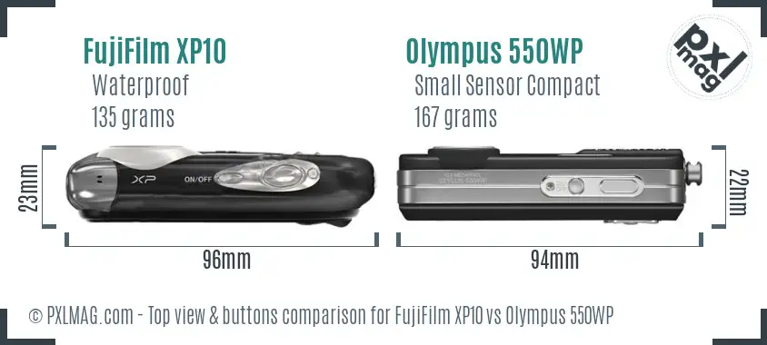 FujiFilm XP10 vs Olympus 550WP top view buttons comparison