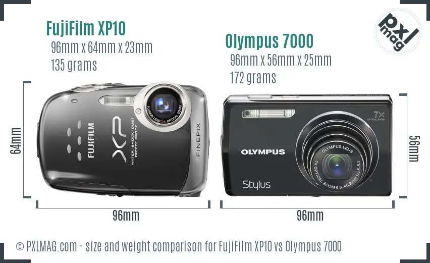 FujiFilm XP10 vs Olympus 7000 size comparison