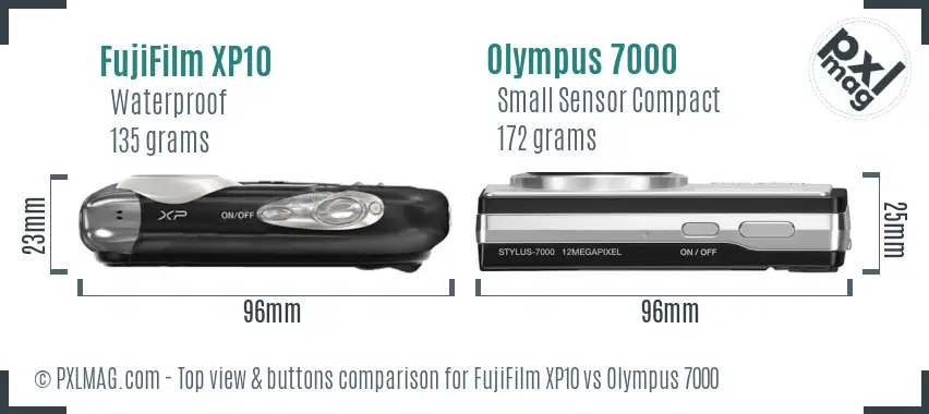 FujiFilm XP10 vs Olympus 7000 top view buttons comparison