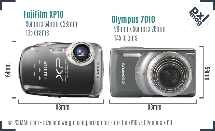FujiFilm XP10 vs Olympus 7010 size comparison