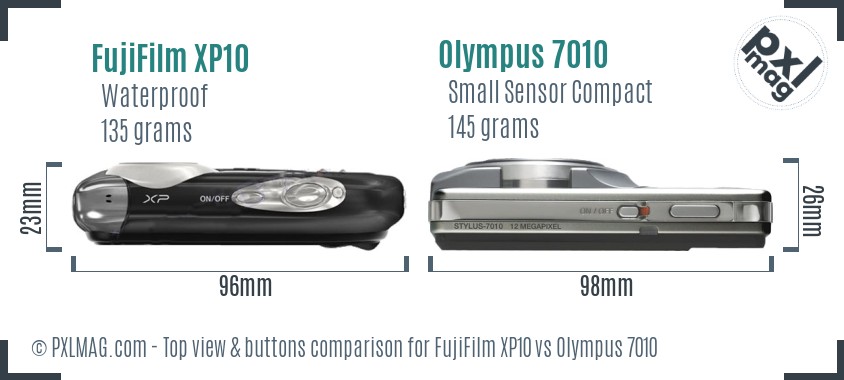 FujiFilm XP10 vs Olympus 7010 top view buttons comparison