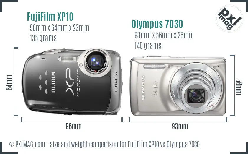 FujiFilm XP10 vs Olympus 7030 size comparison