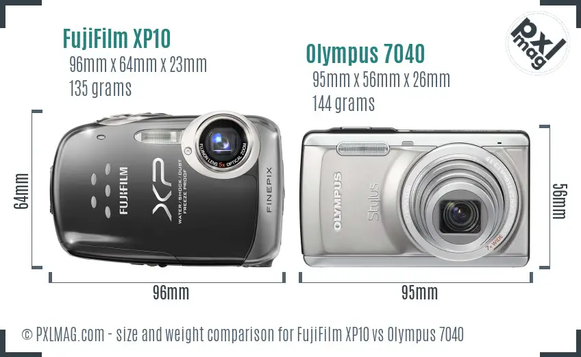FujiFilm XP10 vs Olympus 7040 size comparison