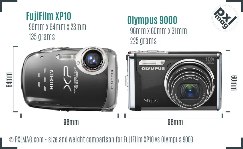 FujiFilm XP10 vs Olympus 9000 size comparison