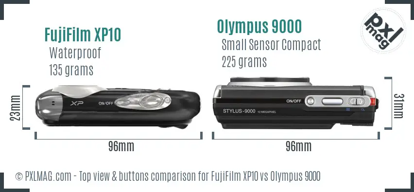 FujiFilm XP10 vs Olympus 9000 top view buttons comparison
