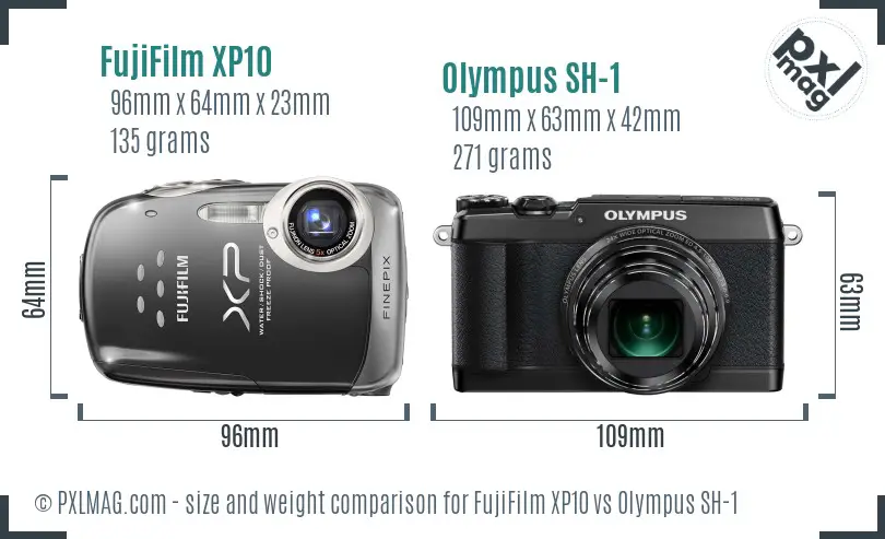 FujiFilm XP10 vs Olympus SH-1 size comparison