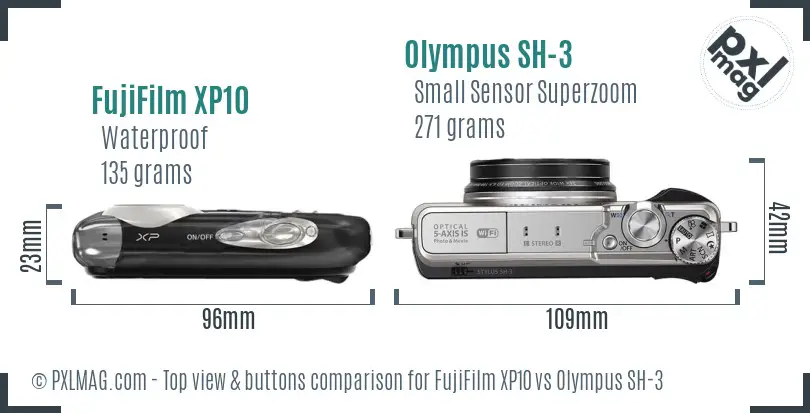 FujiFilm XP10 vs Olympus SH-3 top view buttons comparison