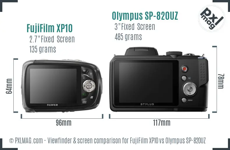 FujiFilm XP10 vs Olympus SP-820UZ Screen and Viewfinder comparison