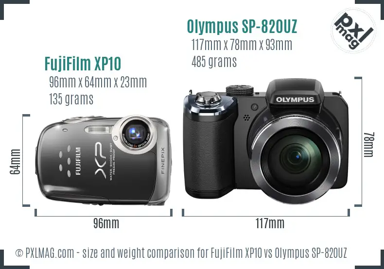 FujiFilm XP10 vs Olympus SP-820UZ size comparison