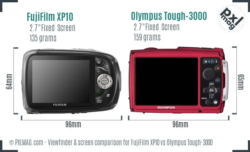 FujiFilm XP10 vs Olympus Tough-3000 Screen and Viewfinder comparison