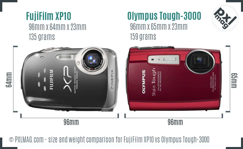 FujiFilm XP10 vs Olympus Tough-3000 size comparison