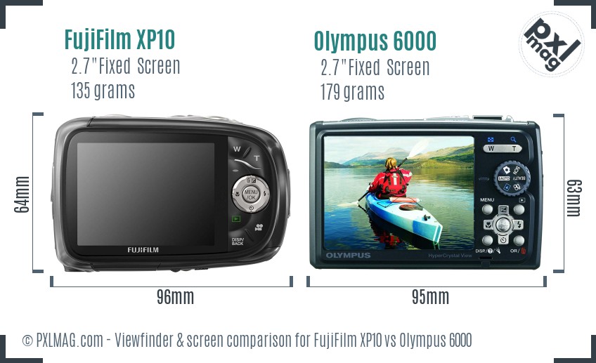 FujiFilm XP10 vs Olympus 6000 Screen and Viewfinder comparison