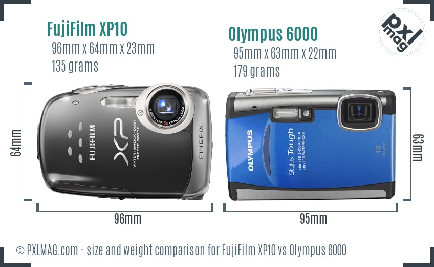 FujiFilm XP10 vs Olympus 6000 size comparison FujiFilm XP10 vs Olympus 6000 size comparison