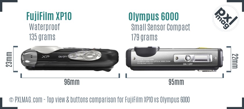 FujiFilm XP10 vs Olympus 6000 top view buttons comparison