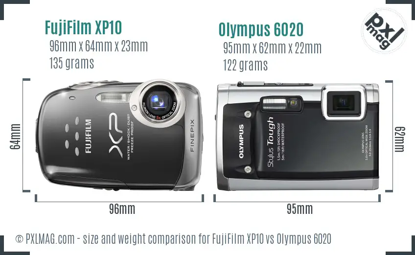 FujiFilm XP10 vs Olympus 6020 size comparison FujiFilm XP10 vs Olympus 6020 size comparison