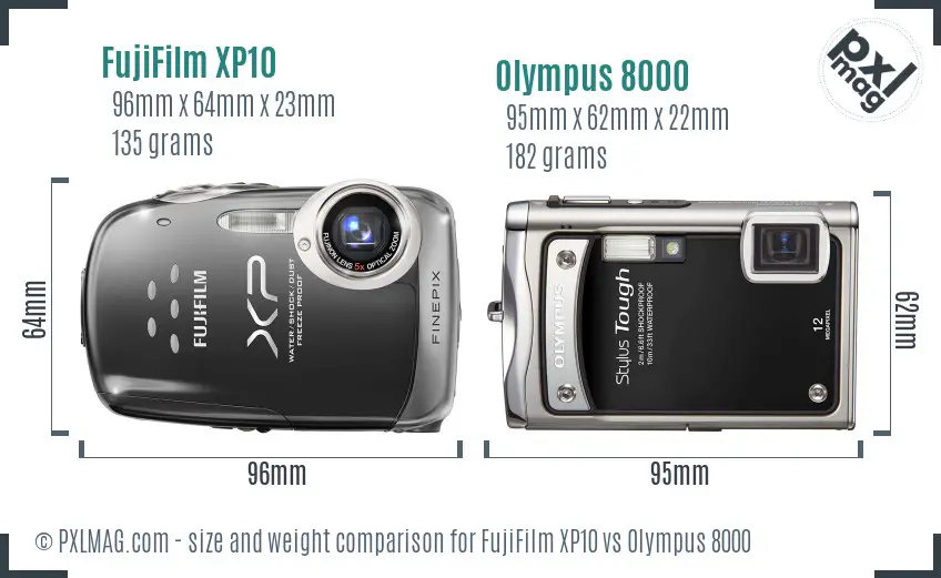 FujiFilm XP10 vs Olympus 8000 size comparison
