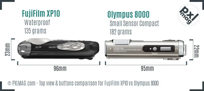 FujiFilm XP10 vs Olympus 8000 top view buttons comparison