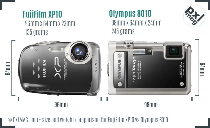 FujiFilm XP10 vs Olympus 8010 size comparison FujiFilm XP10 vs Olympus 8010 size comparison