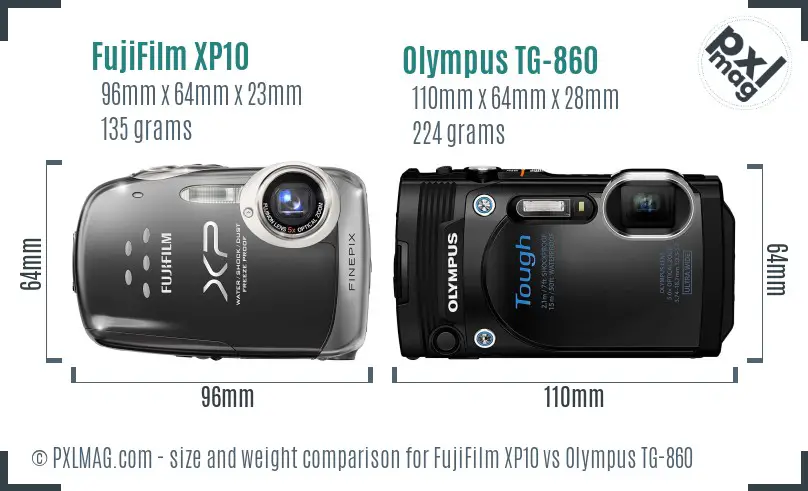 FujiFilm XP10 vs Olympus TG-860 size comparison FujiFilm XP10 vs Olympus TG-860 size comparison
