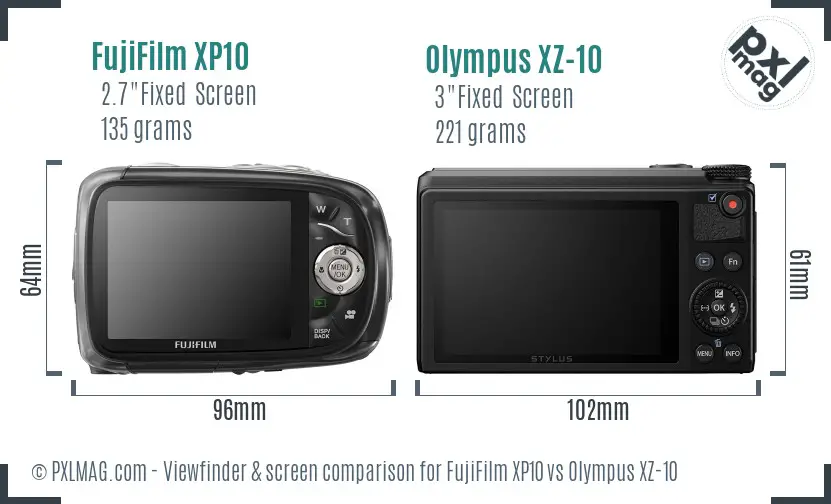 FujiFilm XP10 vs Olympus XZ-10 Screen and Viewfinder comparison