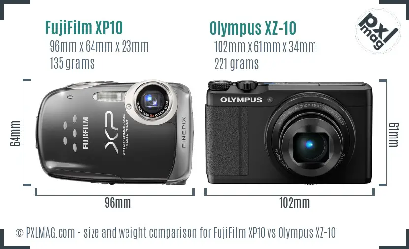 FujiFilm XP10 vs Olympus XZ-10 size comparison