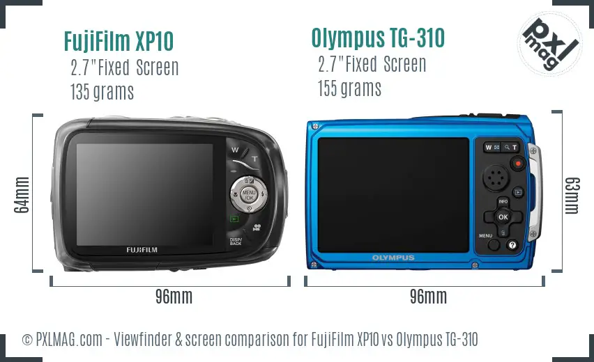 FujiFilm XP10 vs Olympus TG-310 Screen and Viewfinder comparison