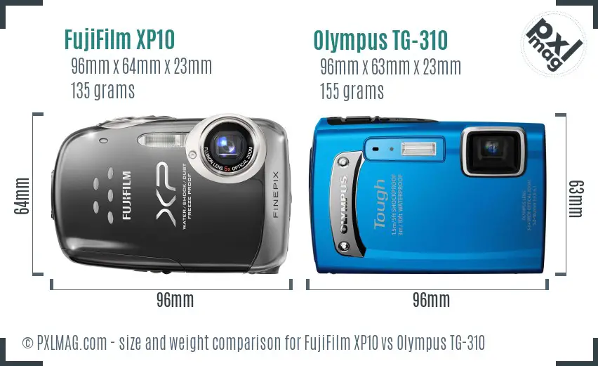 FujiFilm XP10 vs Olympus TG-310 size comparison