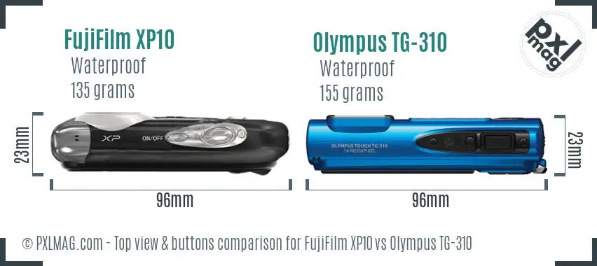 FujiFilm XP10 vs Olympus TG-310 top view buttons comparison