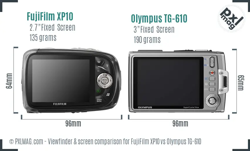 FujiFilm XP10 vs Olympus TG-610 Screen and Viewfinder comparison