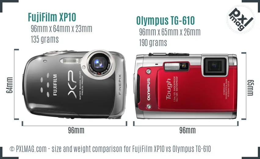 FujiFilm XP10 vs Olympus TG-610 size comparison
