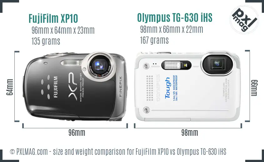 FujiFilm XP10 vs Olympus TG-630 iHS size comparison FujiFilm XP10 vs Olympus TG-630 iHS size comparison