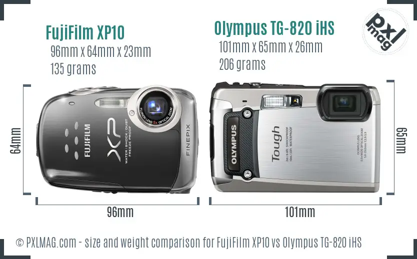 FujiFilm XP10 vs Olympus TG-820 iHS size comparison FujiFilm XP10 vs Olympus TG-820 iHS size comparison