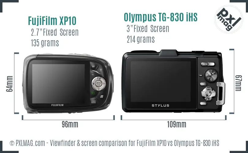 FujiFilm XP10 vs Olympus TG-830 iHS Screen and Viewfinder comparison