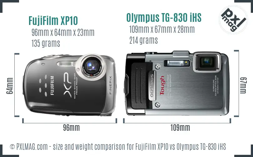 FujiFilm XP10 vs Olympus TG-830 iHS size comparison