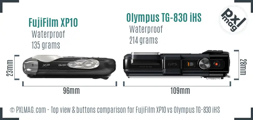 FujiFilm XP10 vs Olympus TG-830 iHS top view buttons comparison