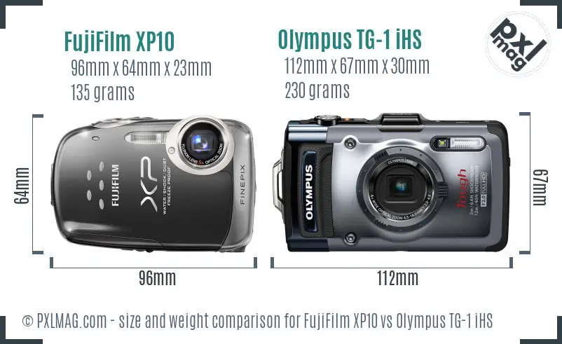 FujiFilm XP10 vs Olympus TG-1 iHS size comparison