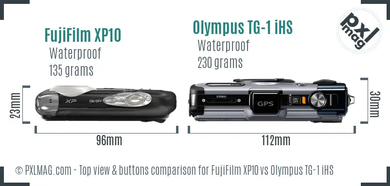 FujiFilm XP10 vs Olympus TG-1 iHS top view buttons comparison
