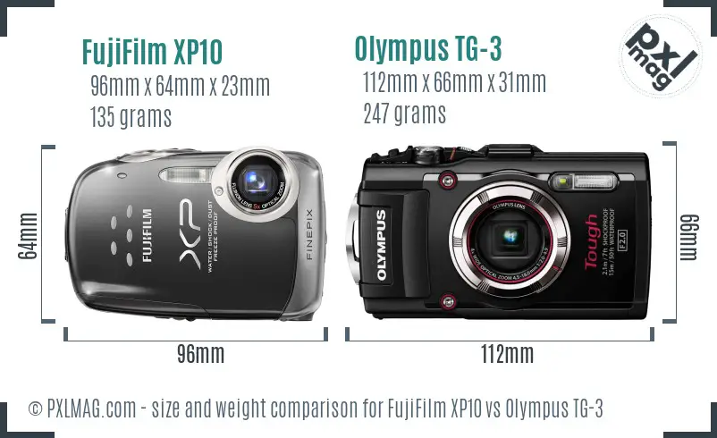 FujiFilm XP10 vs Olympus TG-3 size comparison