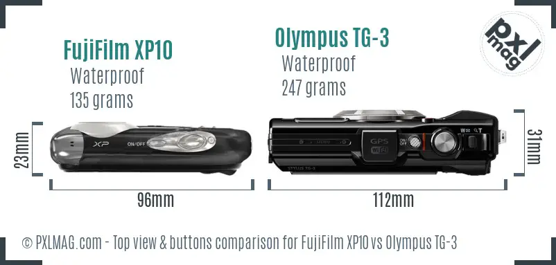 FujiFilm XP10 vs Olympus TG-3 top view buttons comparison