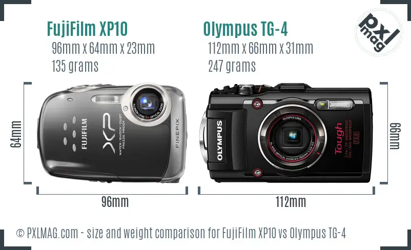 FujiFilm XP10 vs Olympus TG-4 size comparison