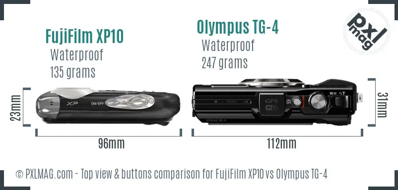 FujiFilm XP10 vs Olympus TG-4 top view buttons comparison