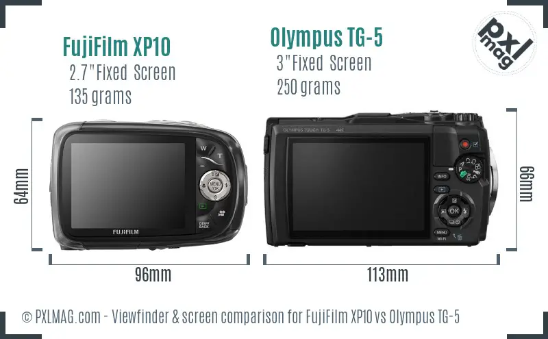 FujiFilm XP10 vs Olympus TG-5 Screen and Viewfinder comparison