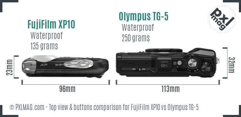 FujiFilm XP10 vs Olympus TG-5 top view buttons comparison
