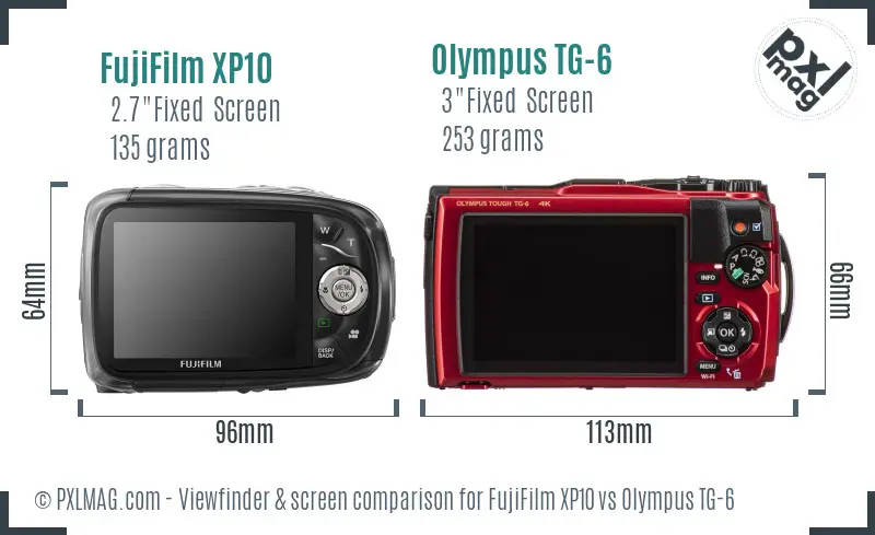 FujiFilm XP10 vs Olympus TG-6 Screen and Viewfinder comparison