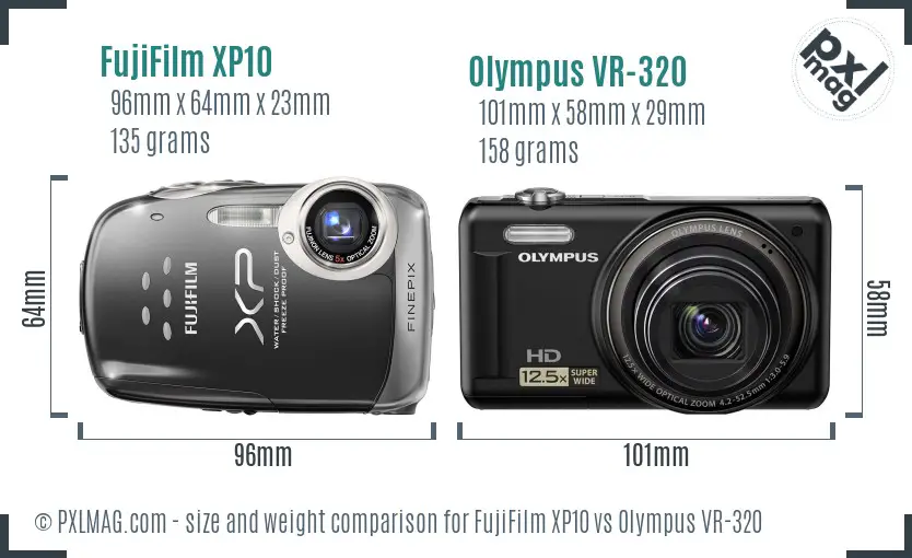 FujiFilm XP10 vs Olympus VR-320 size comparison