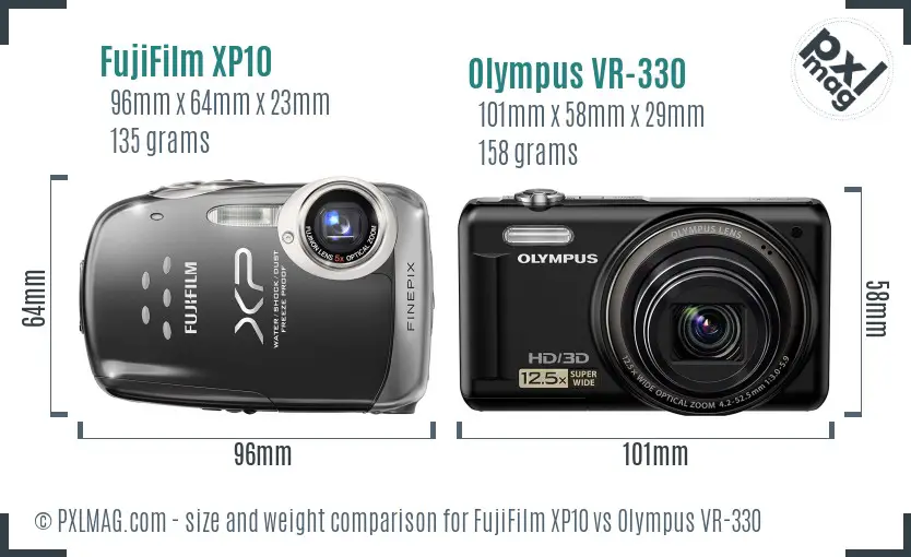 FujiFilm XP10 vs Olympus VR-330 size comparison
